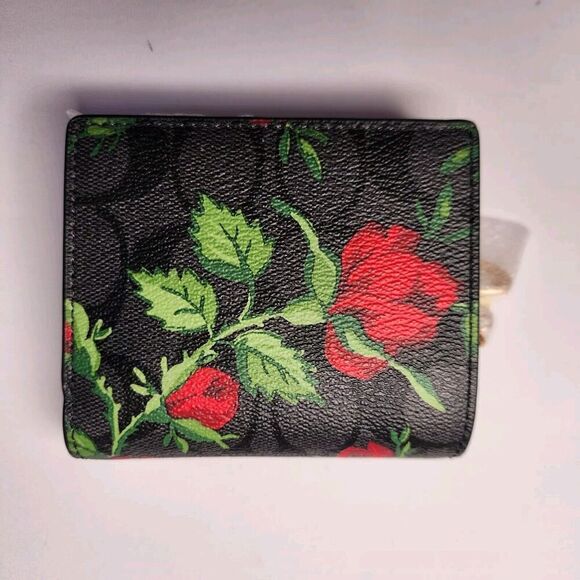 NWT Coach CC858 Snap Wallet In Signature Canvas With Fairytale Rose Print v2 - Picture 2 of 4